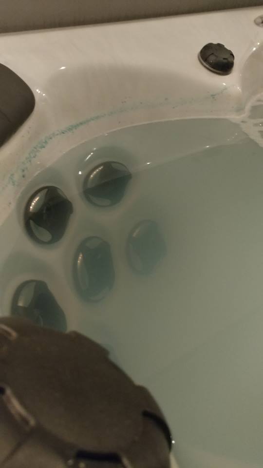 Help! Green cloudy water and green powder along sides? Hot Tub Water Chemistry Pool and Spa Help! Green cloudy water and green powder along sides? Hot Tub Water Chemistry Pool and Spa
