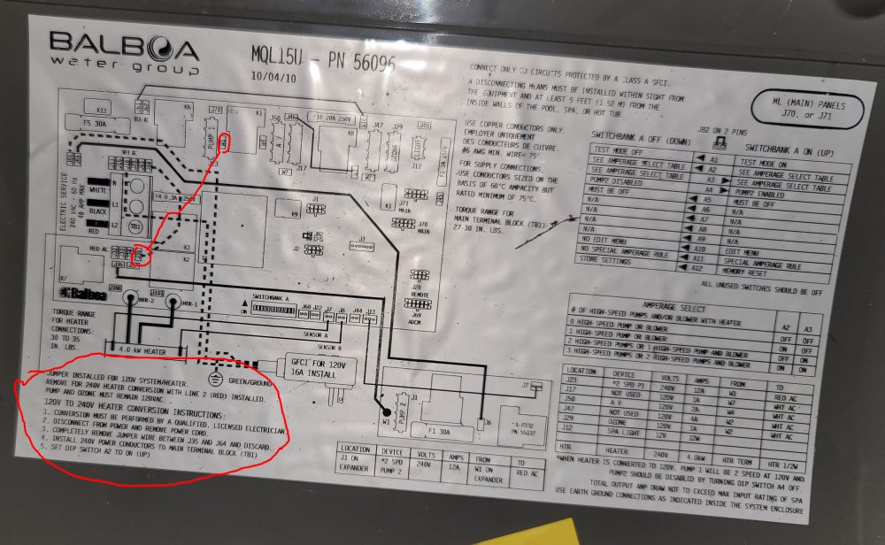2011 Marquis Reward Spa wiring question (120v to 240v conversion